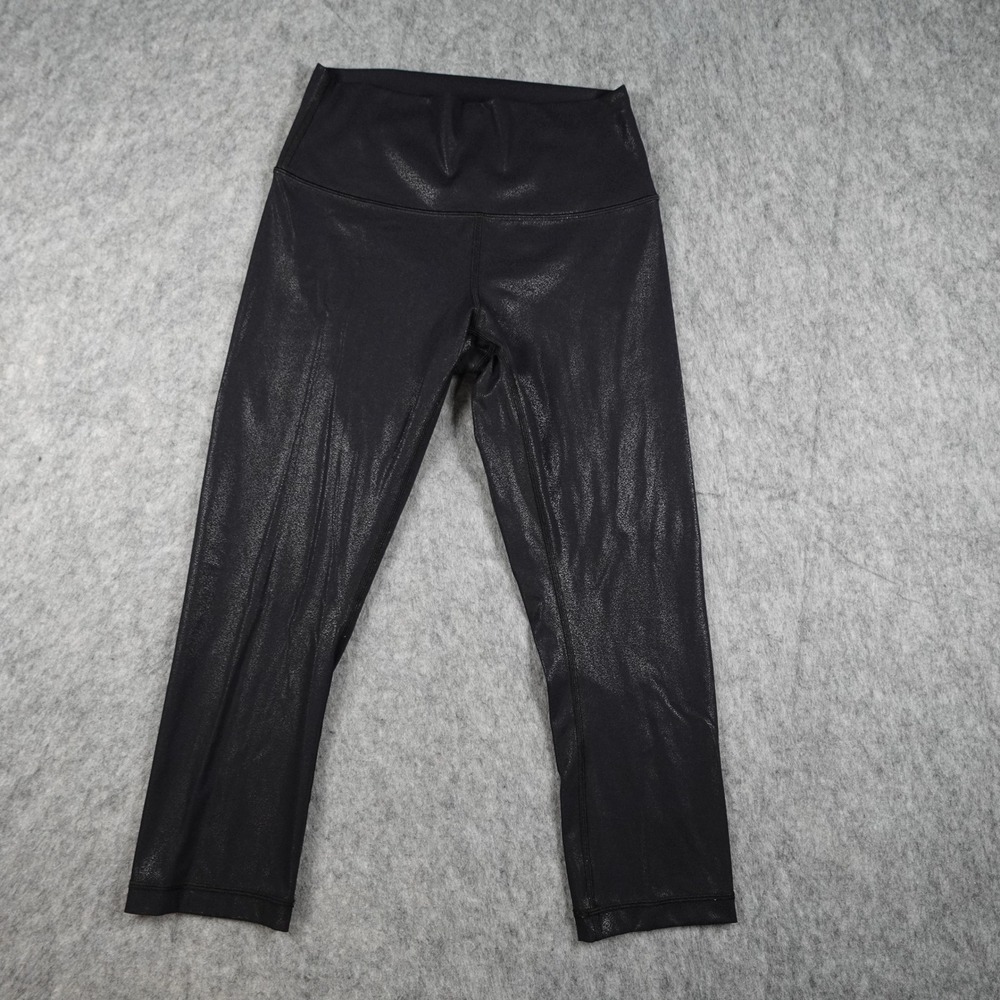 Lululemon Leggings Womens 6 Black Foil Wunder Under Crop High Rise 21" Yoga Run‎
